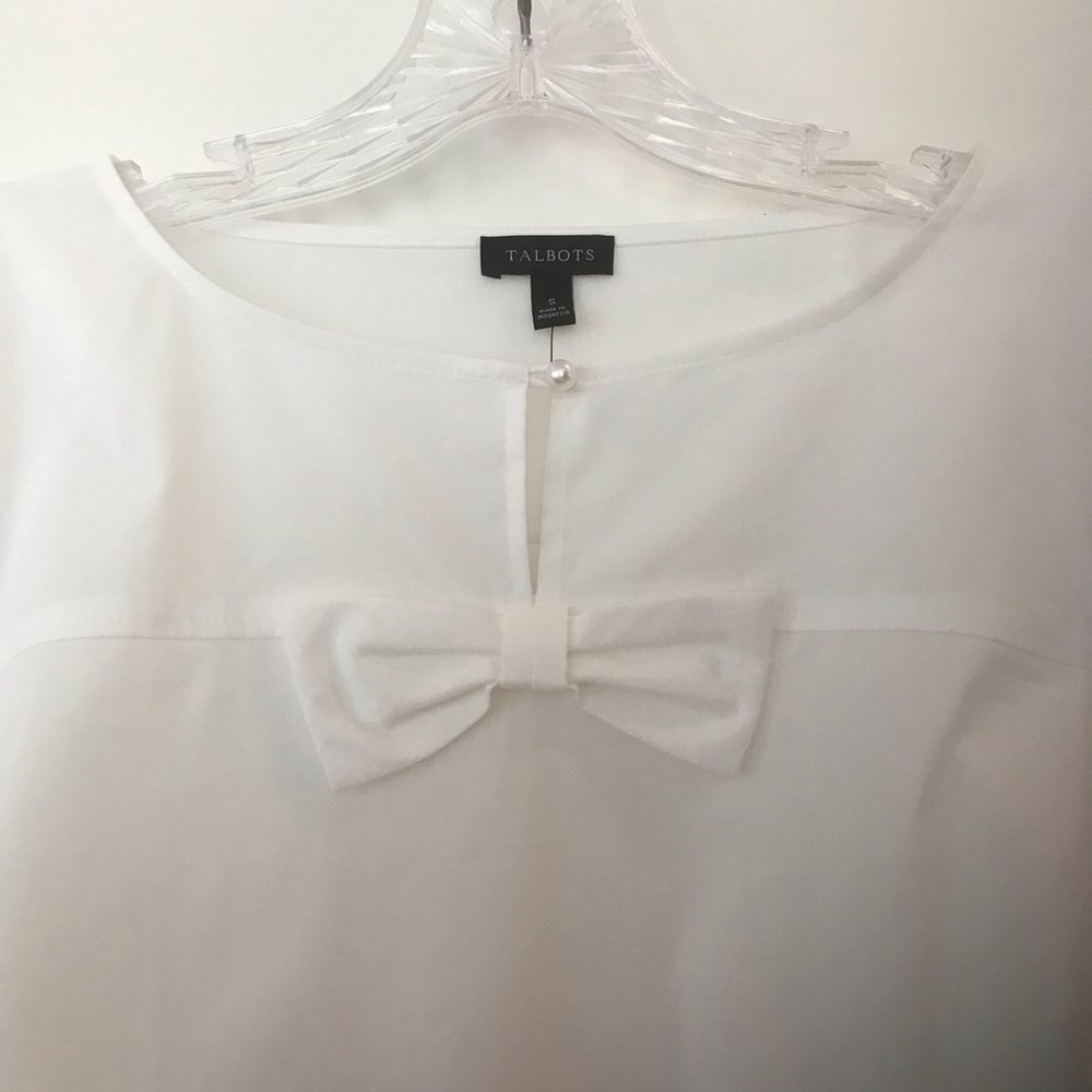 NWT Talbots White Cotton Blend Bell Sleeve Blouse with Decorative Center… - Picture 4 of 5